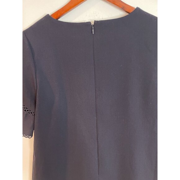 LOFT Petites 10P Navy Blue Shift Dress With Eyelet Trim Sleeves Short Sleeve - Picture 8 of 14